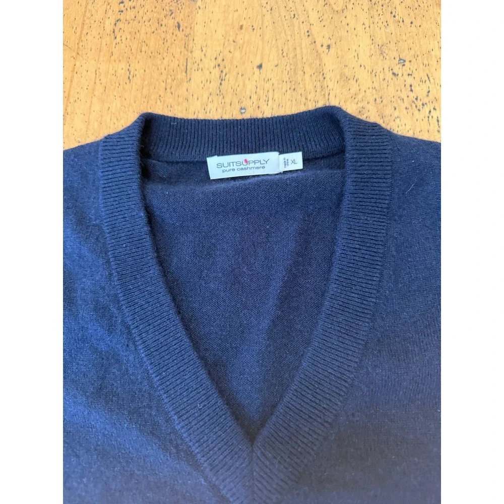 Suitsupply V-Neck XL Navy Blue Pure Cashmere Long Sleeve Knit Sweater Mens